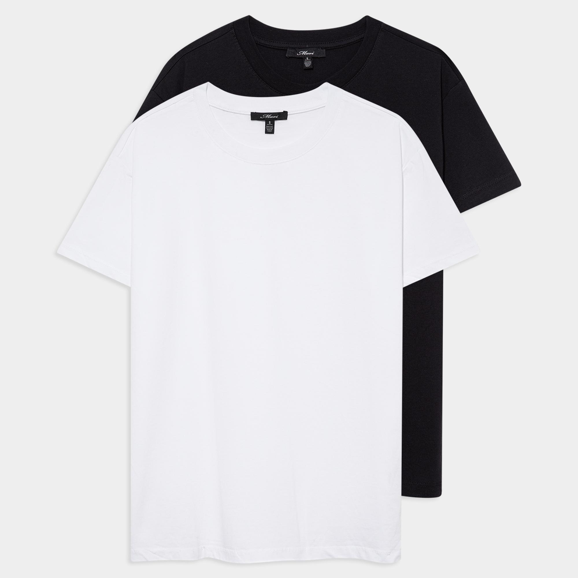 Mavi 2li Kadın Basic Tişört Loose Fit / Bol Rahat Kesim 1611366-900