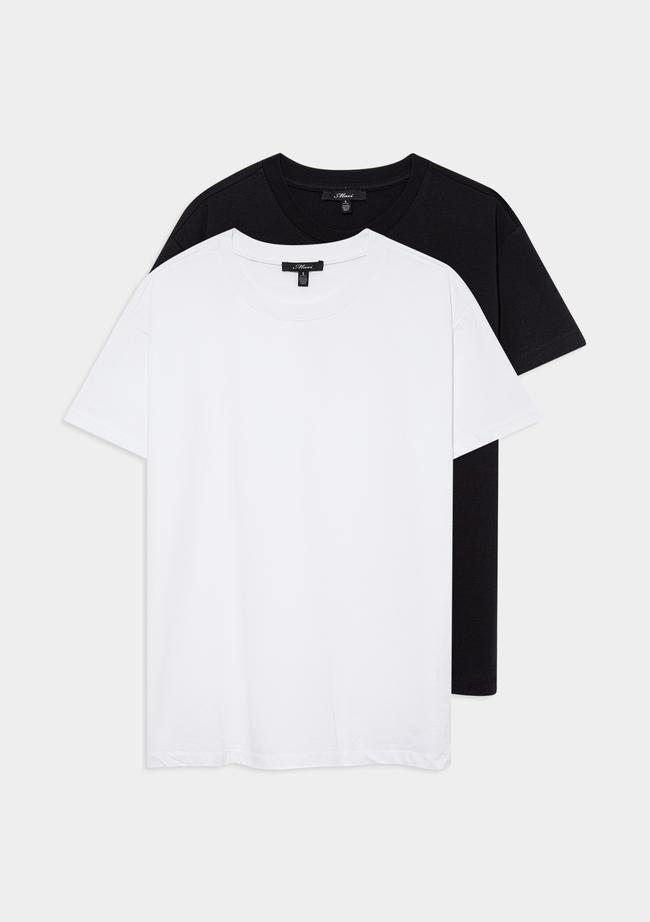  Mavi 2li Kadın Basic Tişört Loose Fit / Bol Rahat Kesim 1611366-900