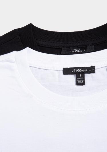  Mavi 2li Kadın Basic Tişört Loose Fit / Bol Rahat Kesim 1611366-900