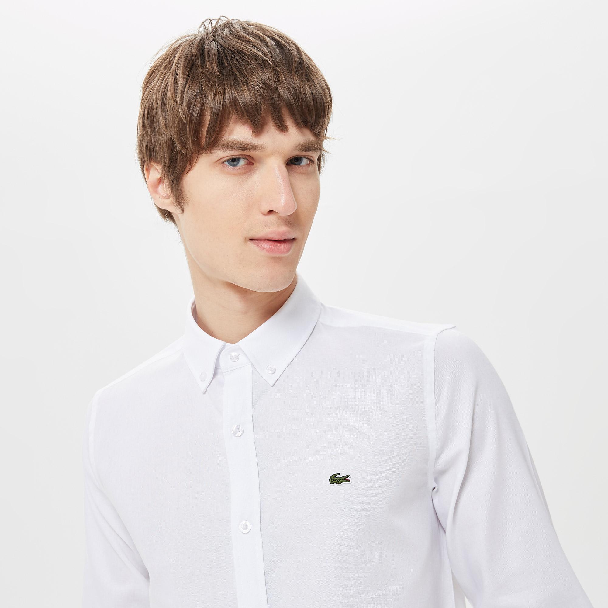 Lacoste Erkek Slim Fit Düğmeli Yaka Beyaz Gömlek
