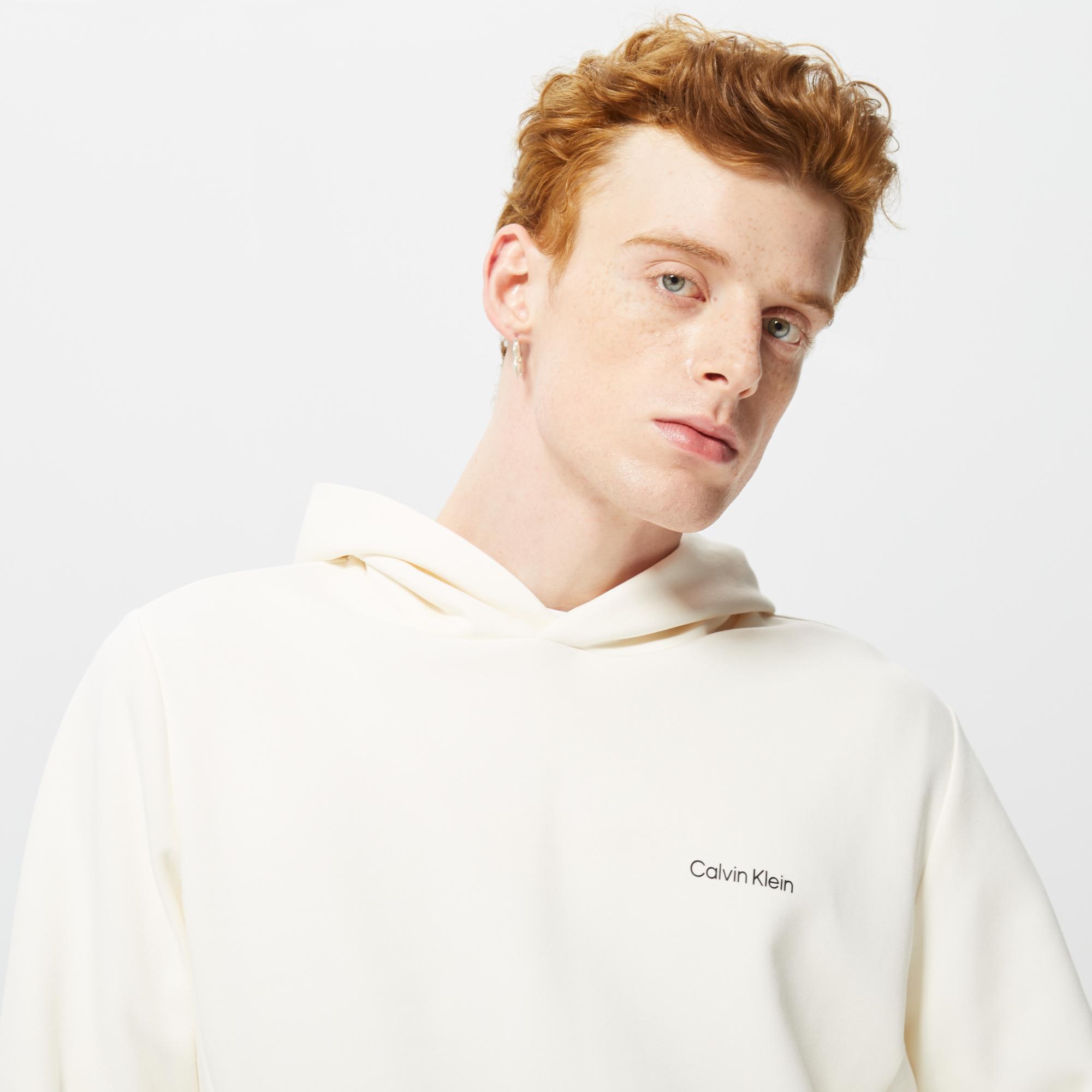 Calvin Klein Micro Logo Repreve Erkek Beyaz Hoodie