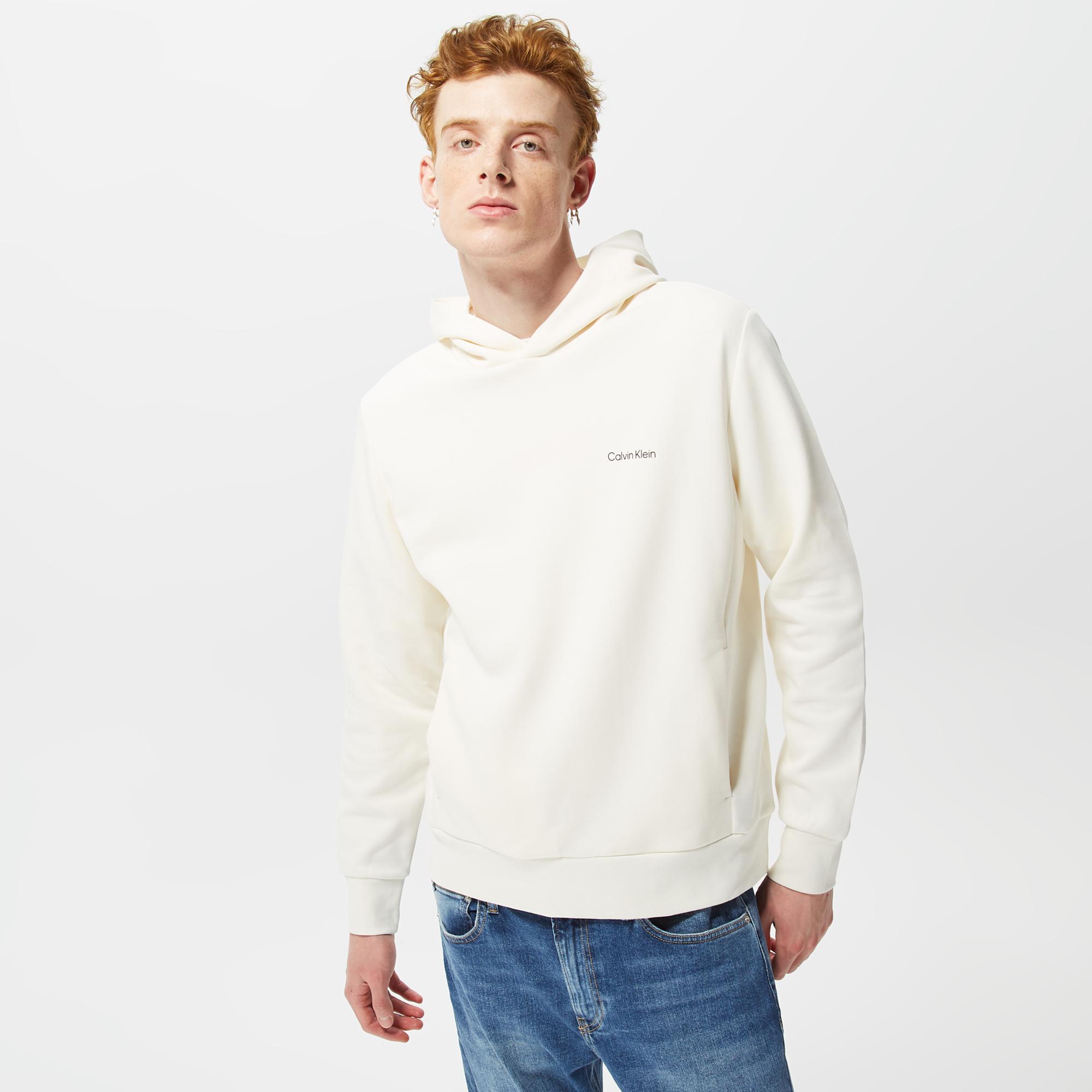 Calvin Klein Micro Logo Repreve Erkek Beyaz Hoodie