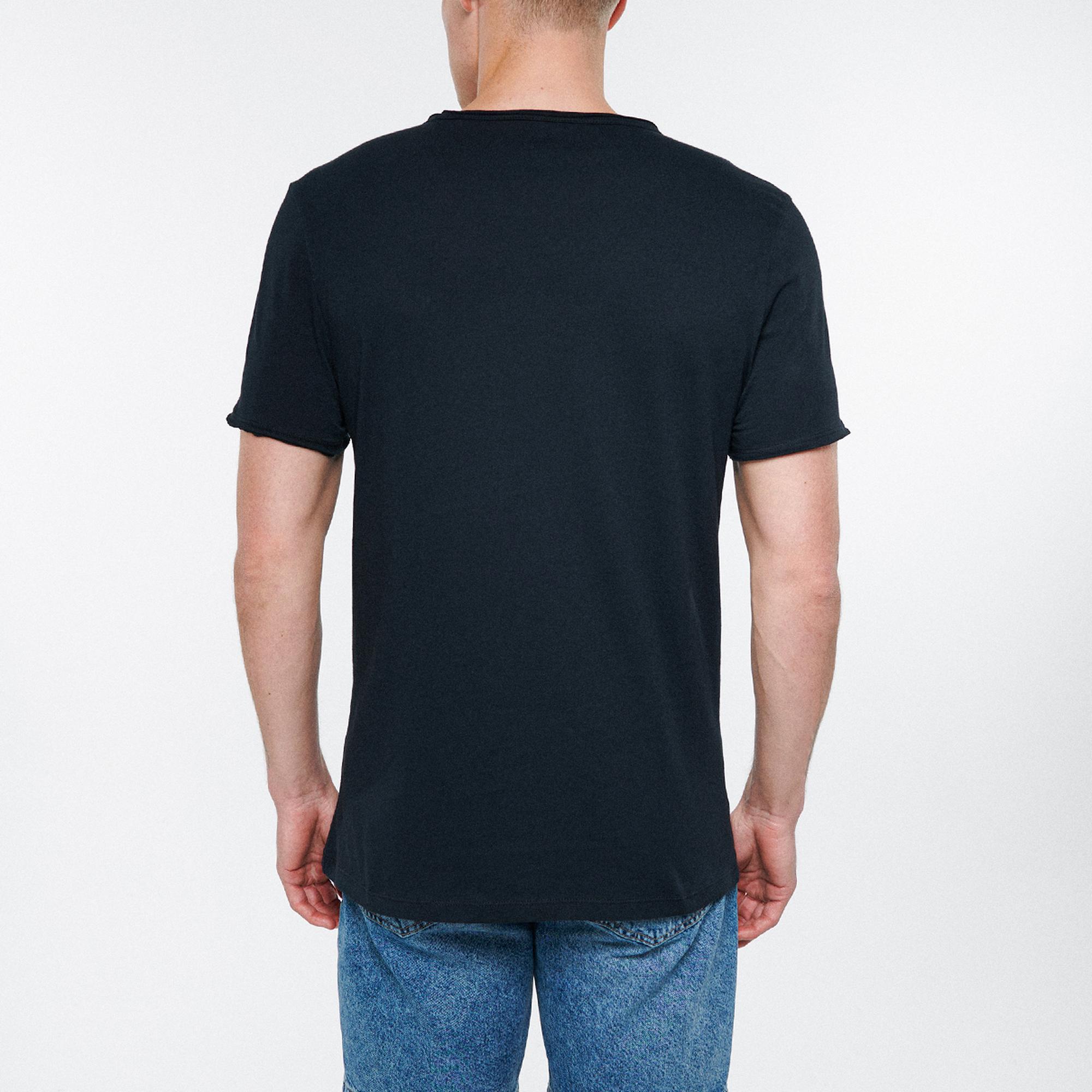 Mavi V Yaka Siyah Basic Tişört Fitted / Vücuda Oturan Kesim 062773-26341