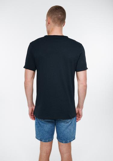  Mavi V Yaka Siyah Basic Tişört Fitted / Vücuda Oturan Kesim 062773-26341