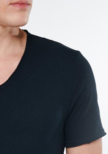  Mavi V Yaka Siyah Basic Tişört Fitted / Vücuda Oturan Kesim 062773-26341