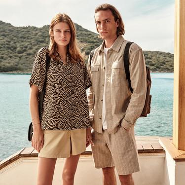  Nautica Erkek Krem Çizgili Bermuda