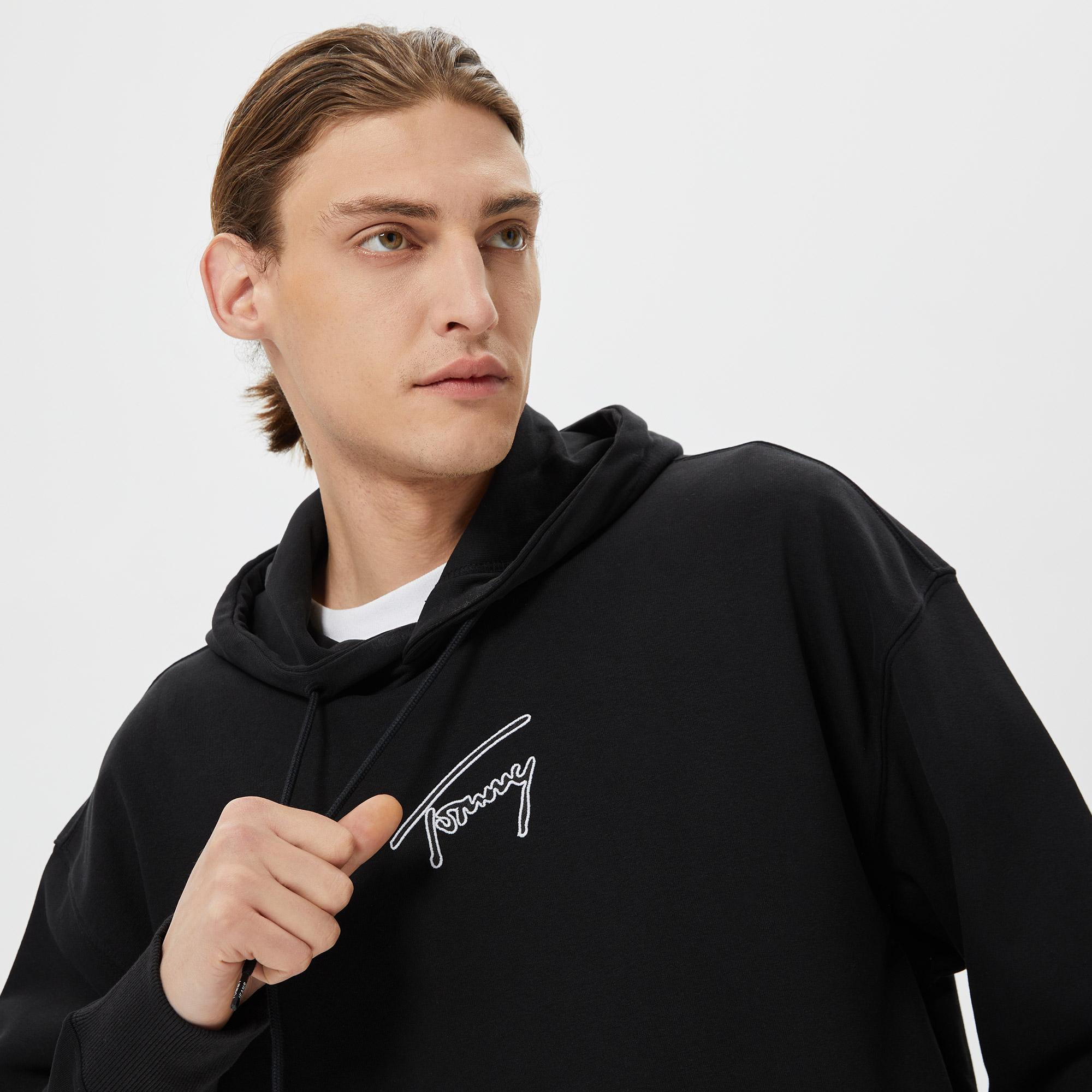 Tommy Jeans Relaxed Signature Erkek Siyah Sweatshirt