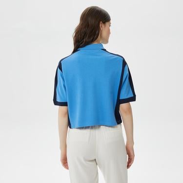  Kadın Loose Fit Renk Bloklu Mavi Polo