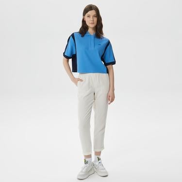  Kadın Loose Fit Renk Bloklu Mavi Polo