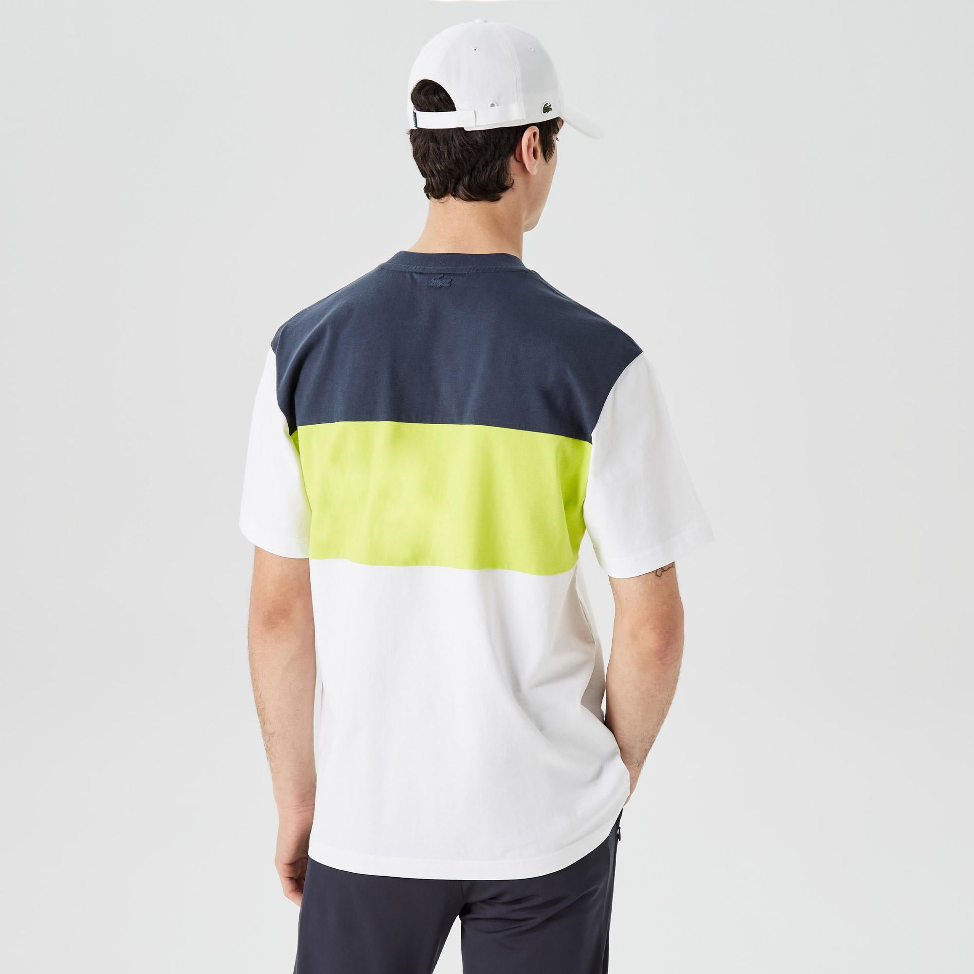 Erkek Relaxed Fit Bisiklet Yaka Renk Bloklu Beyaz T-Shirt