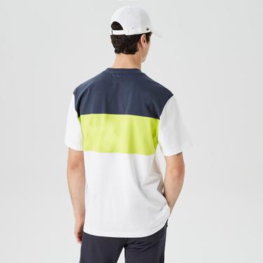 Erkek Relaxed Fit Bisiklet Yaka Renk Bloklu Beyaz T-Shirt