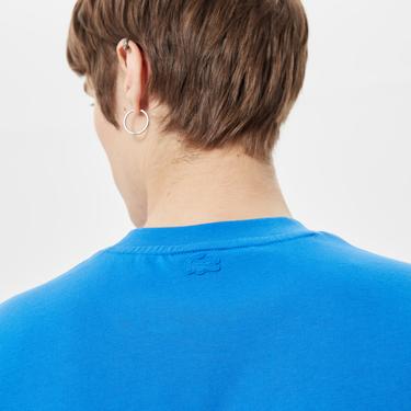  Erkek Relaxed Fit Bisiklet Yaka Renk Bloklu Mavi T-Shirt