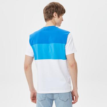  Erkek Relaxed Fit Bisiklet Yaka Renk Bloklu Mavi T-Shirt