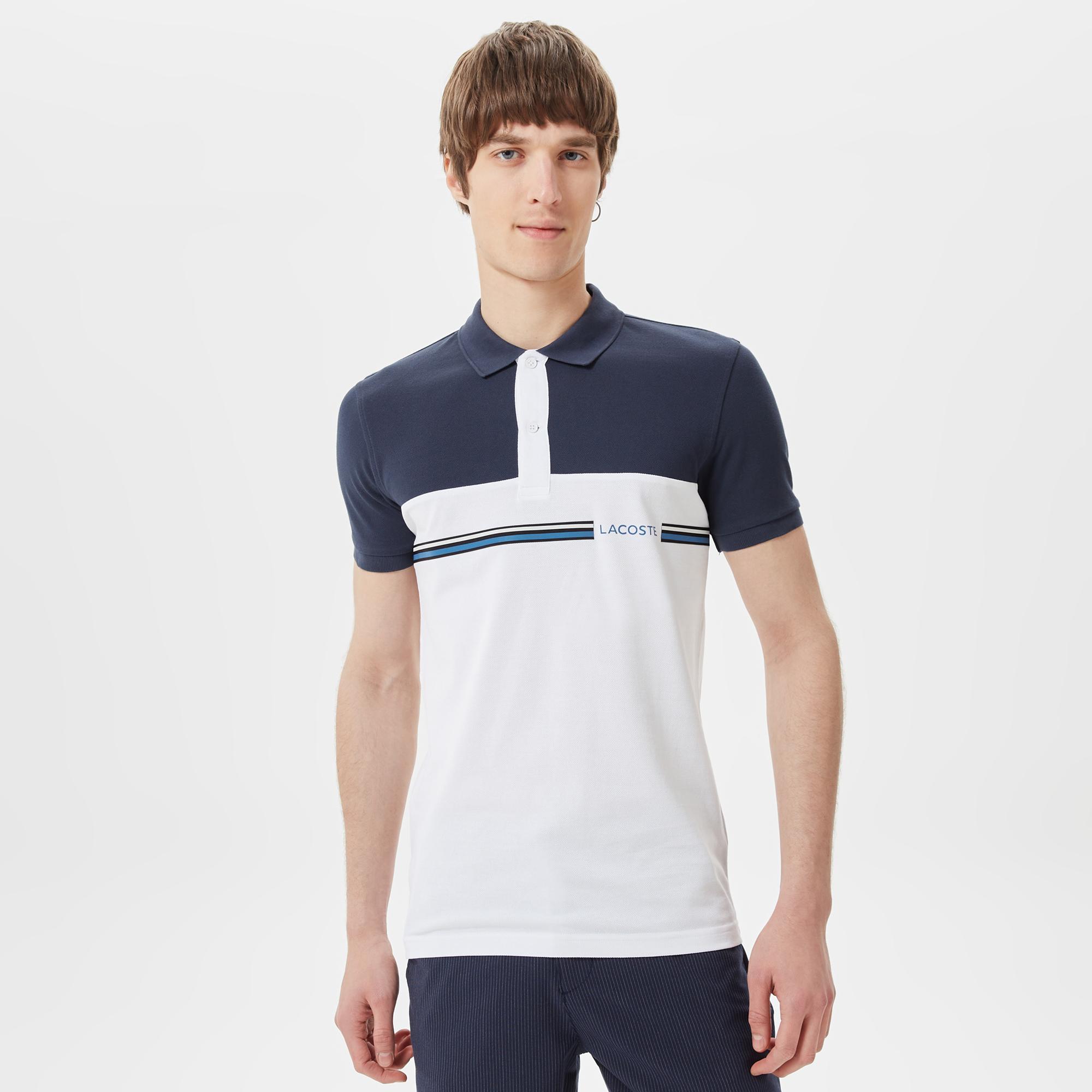 Erkek Slim Fit Renk Bloklu Lacivert Polo