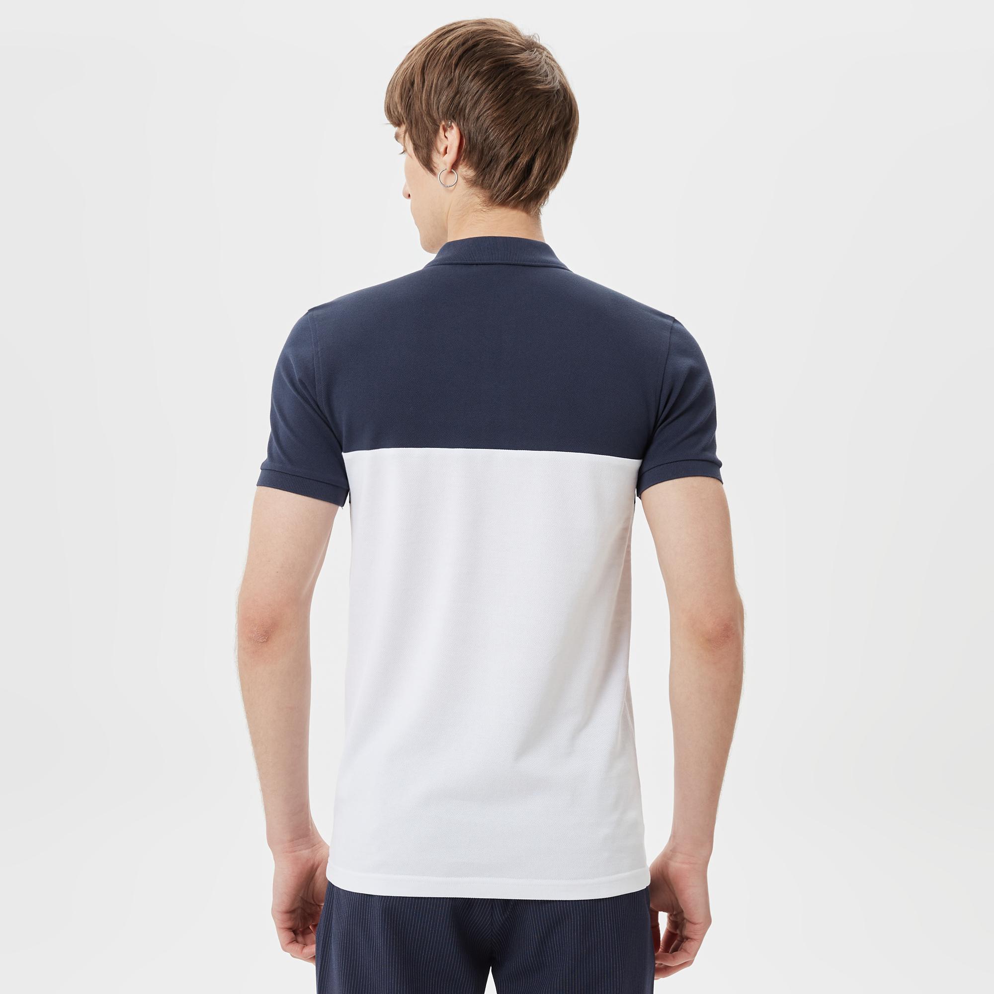 Erkek Slim Fit Renk Bloklu Lacivert Polo