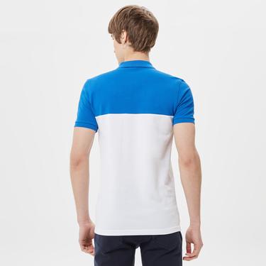  Erkek Slim Fit Renk Bloklu Mavi Polo