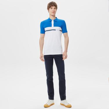  Erkek Slim Fit Renk Bloklu Mavi Polo