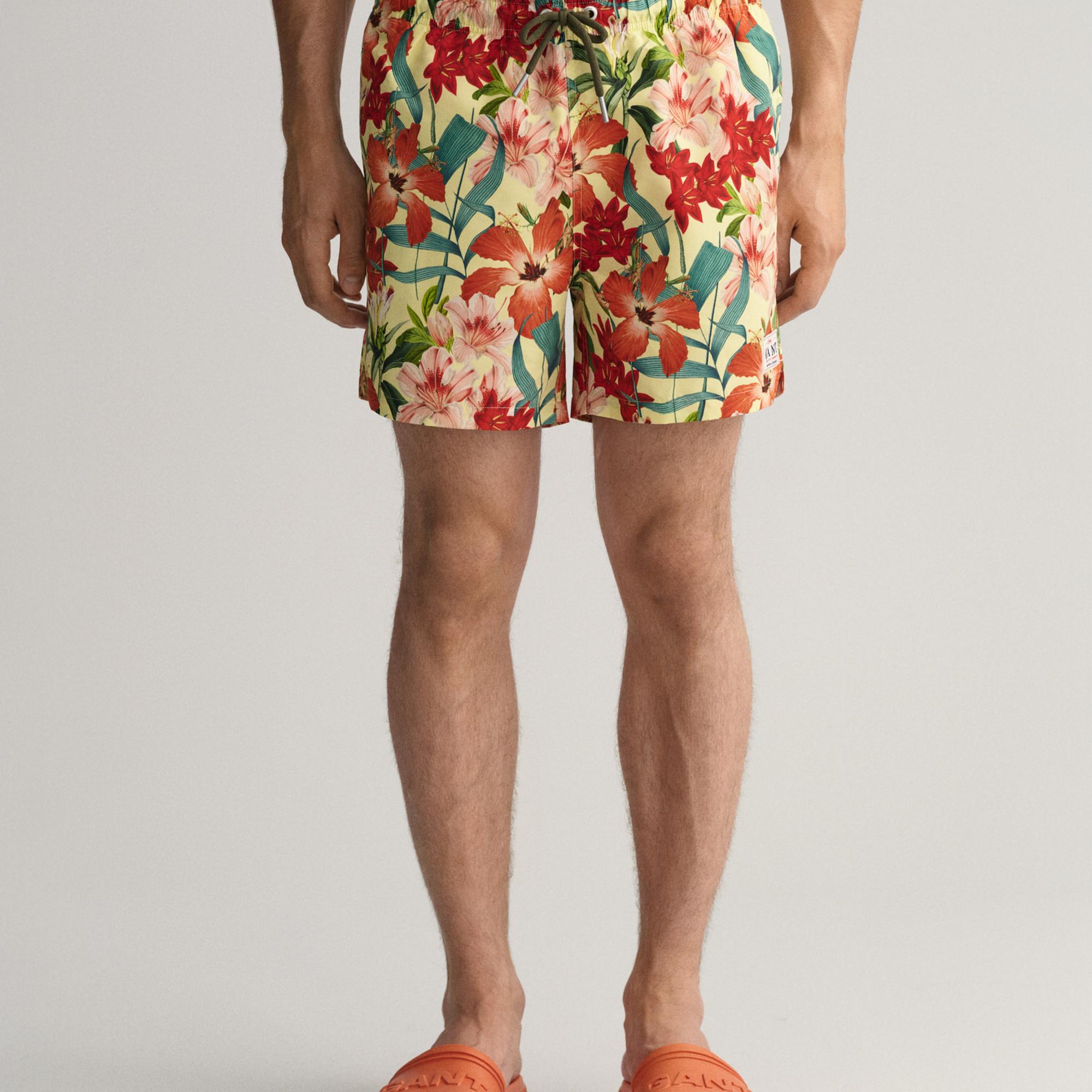 GANT Erkek Sarı Classic Fit Desenli Mayo Şort