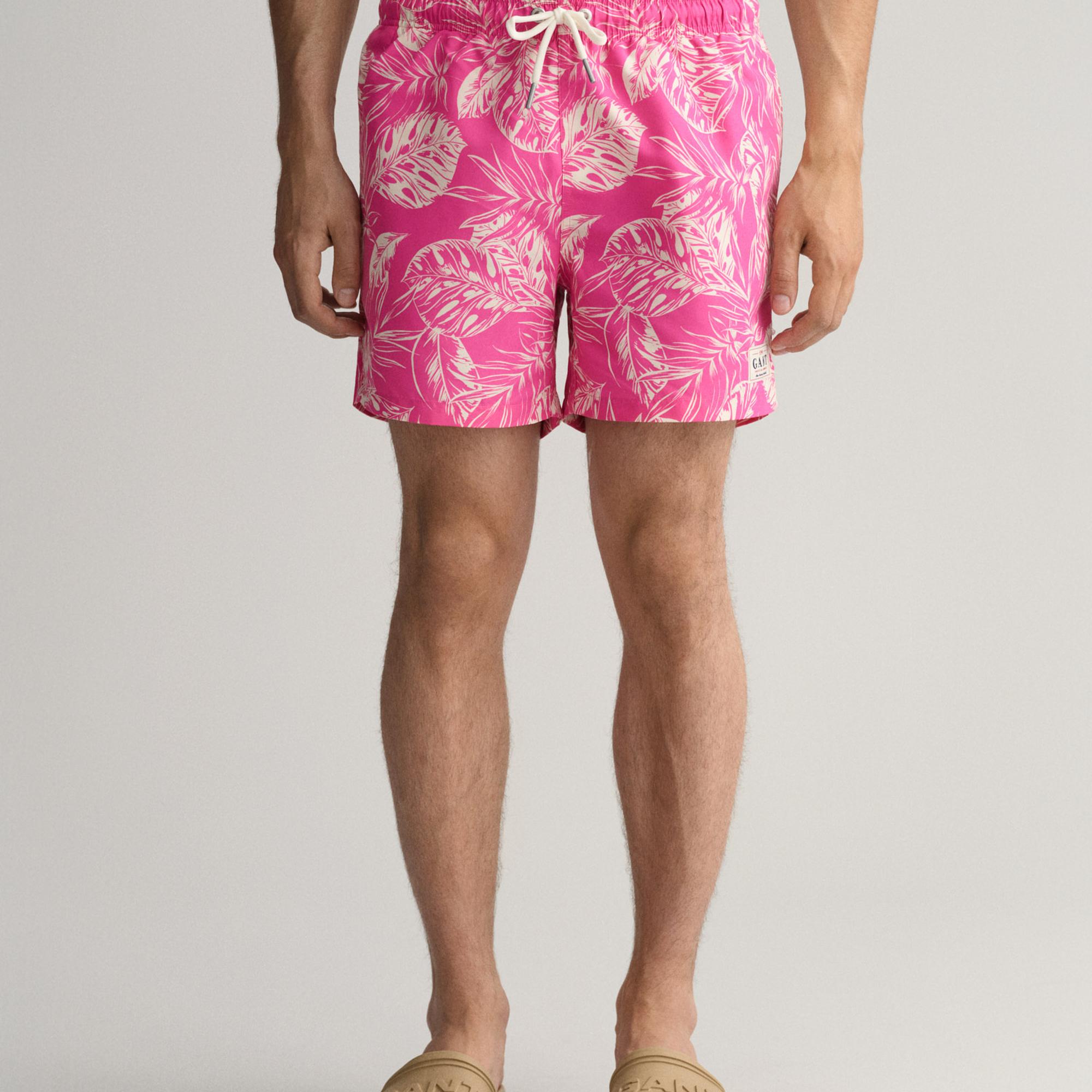 GANT Erkek Pembe Classic Fit Desenli Mayo Şort