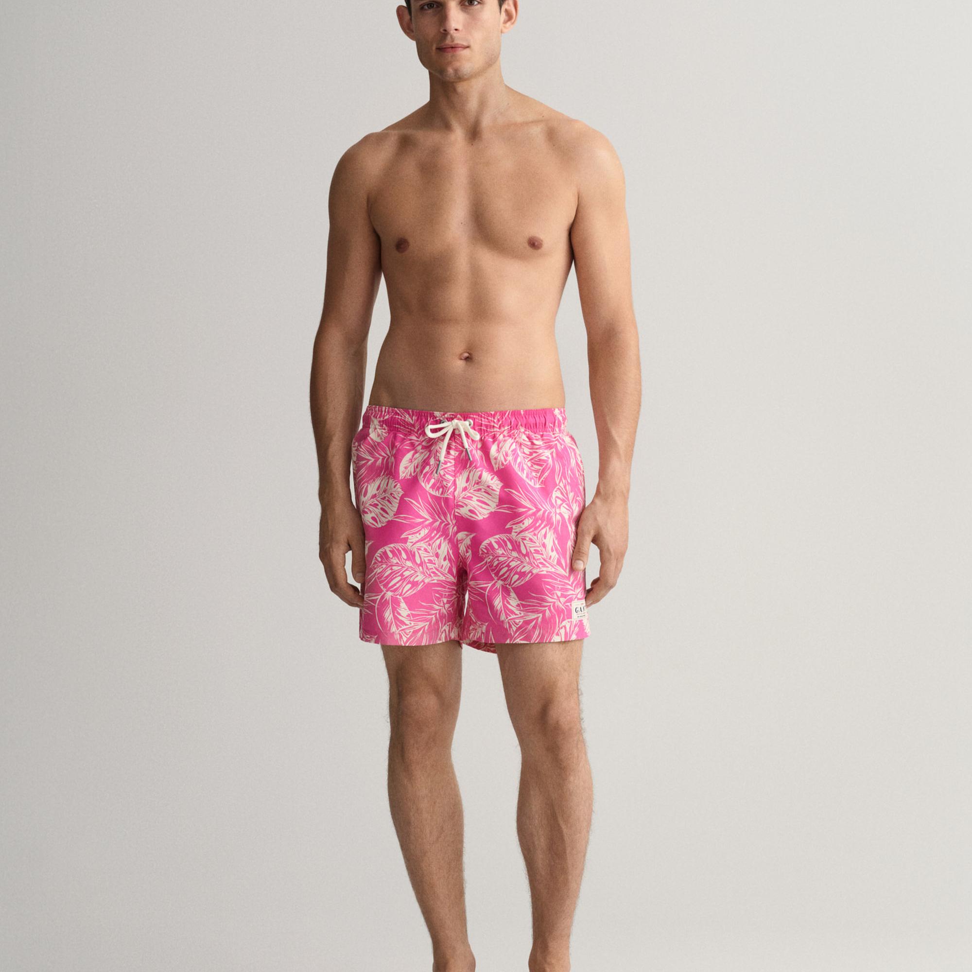 GANT Erkek Pembe Classic Fit Desenli Mayo Şort