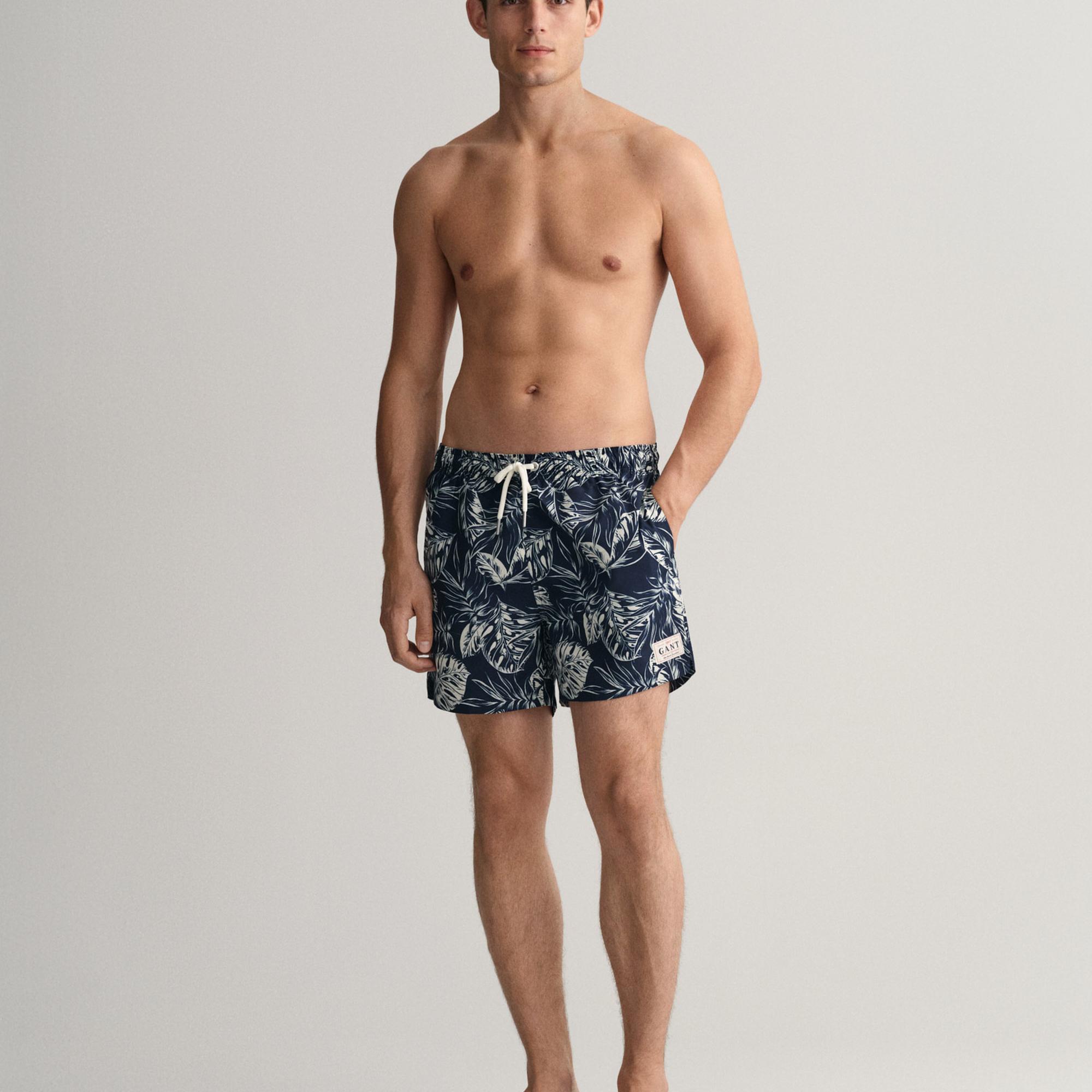 GANT Erkek Mavi Classic Fit Desenli Mayo Şort