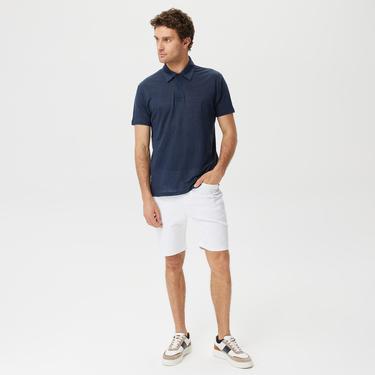 Nautica Erkek Lacivert Classic Fit Kısa Kollu Keten Polo