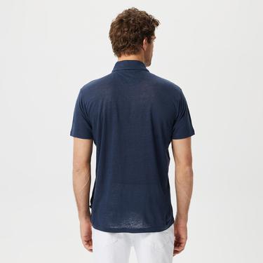  Nautica Erkek Lacivert Classic Fit Kısa Kollu Keten Polo