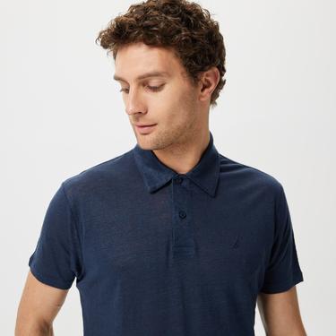  Nautica Erkek Lacivert Classic Fit Kısa Kollu Keten Polo