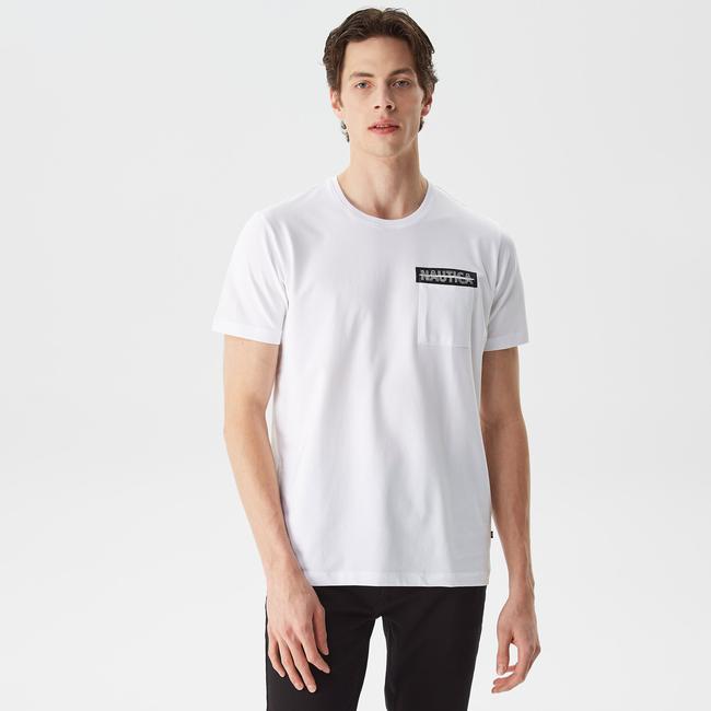  Nautica Erkek Beyaz Baskılı Standart Fit T-Shirt