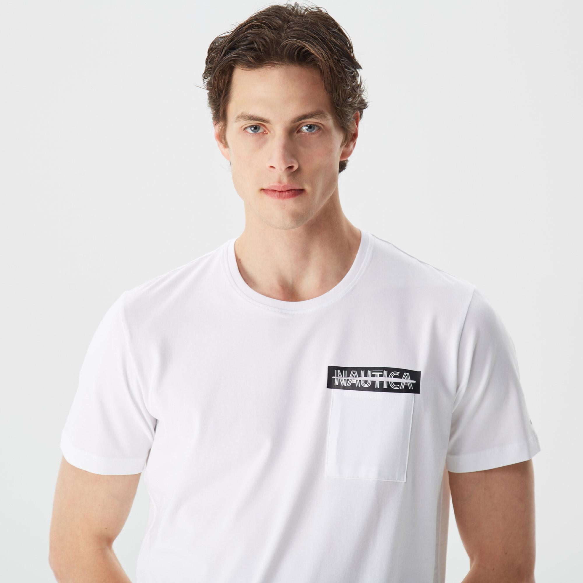 Nautica Erkek Beyaz Baskılı Standart Fit T-Shirt