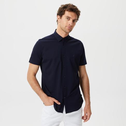 Nautica Erkek Lacivert Slim Fit Kısa Kollu Gömlek