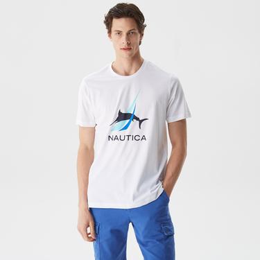  Nautica Erkek Beyaz Desenli Standart Fit T-Shirt