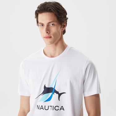  Nautica Erkek Beyaz Desenli Standart Fit T-Shirt