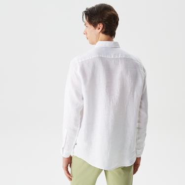  Nautica Erkek Beyaz Classic Fit Uzun Kollu Keten Gömlek