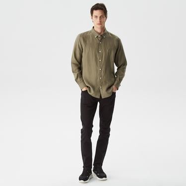  Nautica Erkek Yeşil Classic Fit Uzun Kollu Keten Gömlek