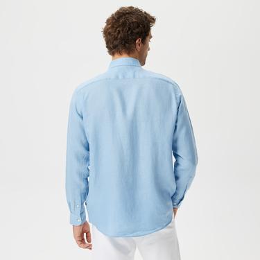  Nautica Erkek Mavi Classic Fit Uzun Kollu Keten Gömlek