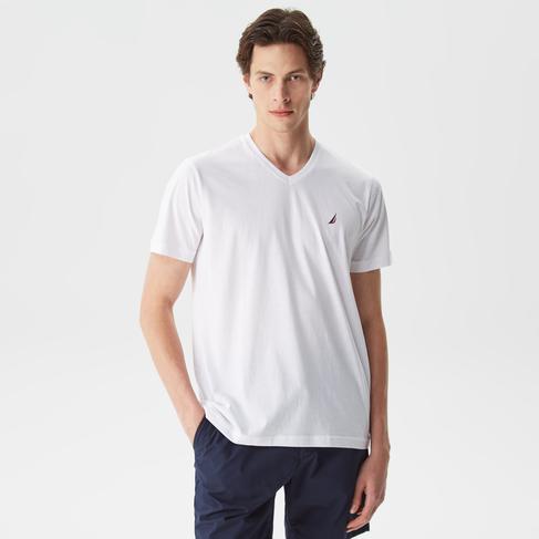  Nautica Erkek Beyaz Standart Fit V Yaka T-Shirt