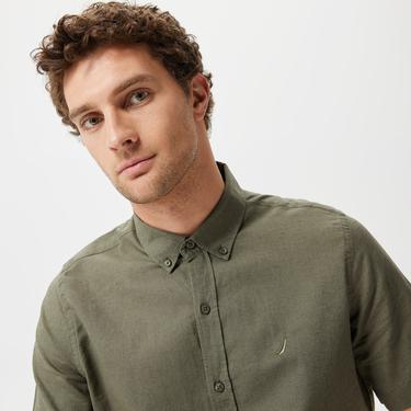  Nautica Erkek Yeşil Classic Fit Kısa Kollu Keten Gömlek