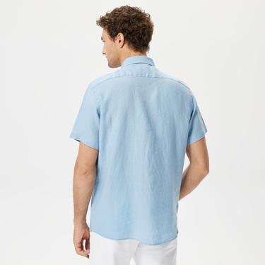  Nautica Erkek Mavi Classic Fit Kısa Kollu Keten Gömlek
