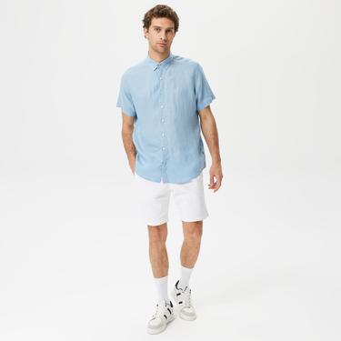  Nautica Erkek Mavi Classic Fit Kısa Kollu Keten Gömlek