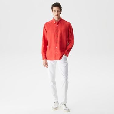  Nautica Erkek Kırmızı Classic Fit Uzun Kollu Keten Gömlek