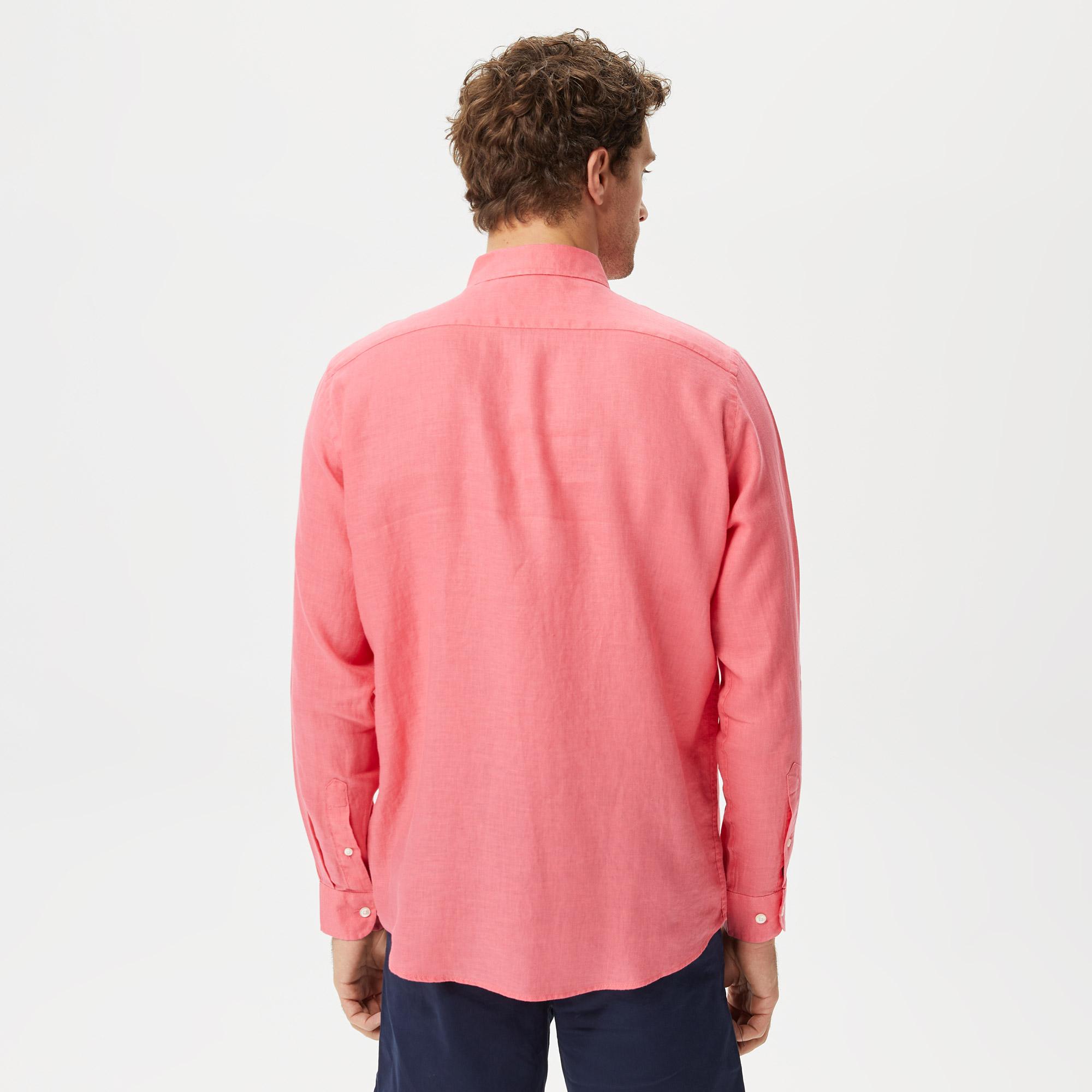 Nautica Erkek Pembe Classic Fit Uzun Kollu Keten Gömlek
