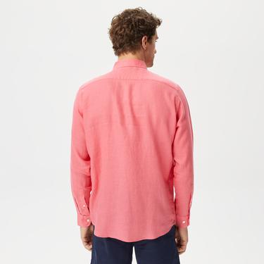  Nautica Erkek Pembe Classic Fit Uzun Kollu Keten Gömlek
