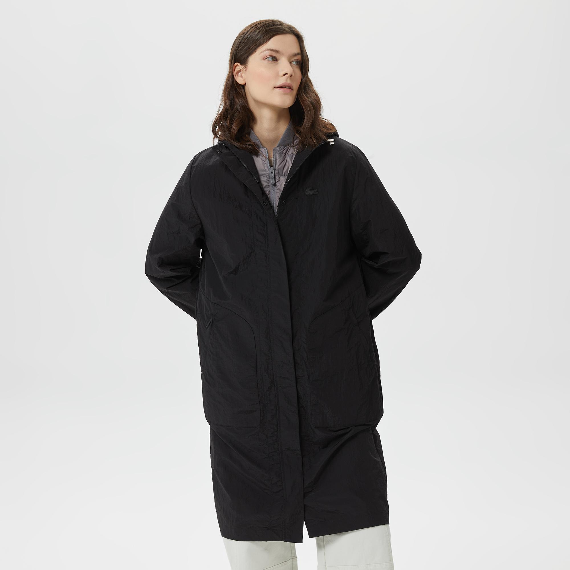 Kadın Kapüşonlu Siyah Mont