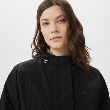  Kadın Kapüşonlu Siyah Mont