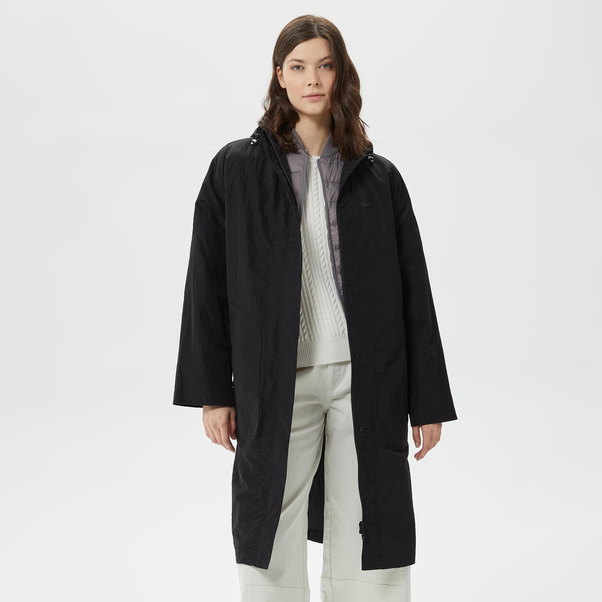 Kadın Kapüşonlu Siyah Mont