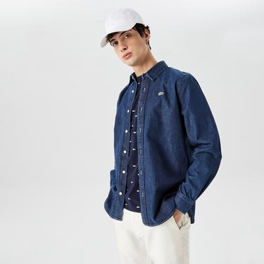  Lacoste Erkek Regular Fit Uzun Kollu Denim Lacivert Gömlek