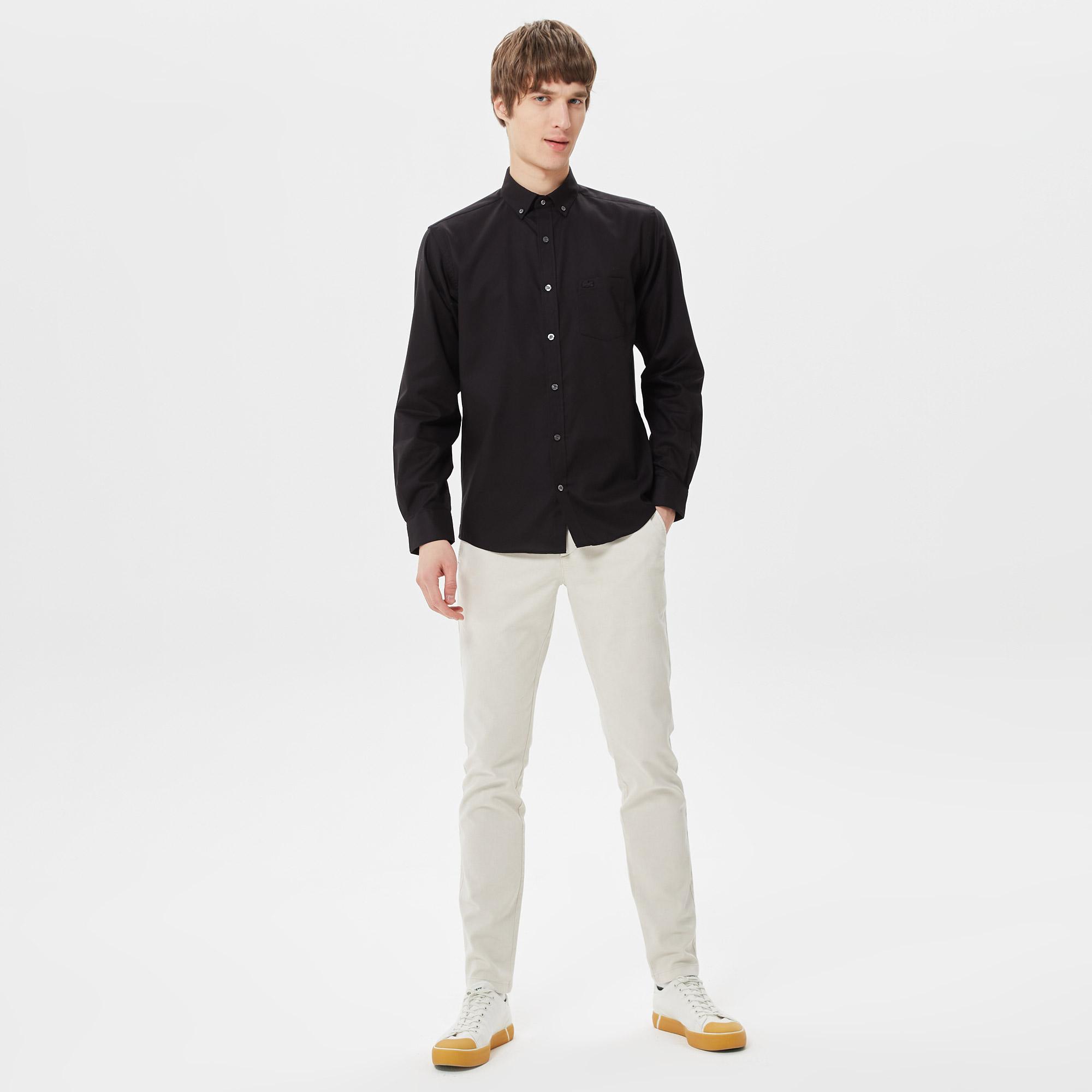 Lacoste Erkek Regular Fit Düğmeli Yaka Siyah Gömlek