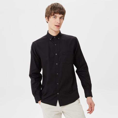  Erkek Regular Fit Düğmeli Yaka Siyah Gömlek