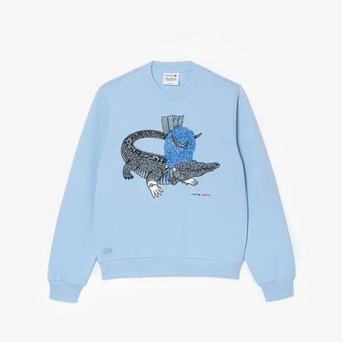  Netflix Kadın Loose Fit Bisiklet Yaka Baskılı Açık Mavi Sweatshirt